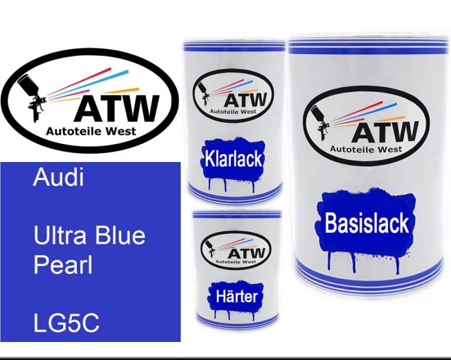 Audi, Ultra Blue Pearl, LG5C: 500ml Lackdose + 500ml Klarlack + 250ml Härter - Set, von ATW Autoteile West.